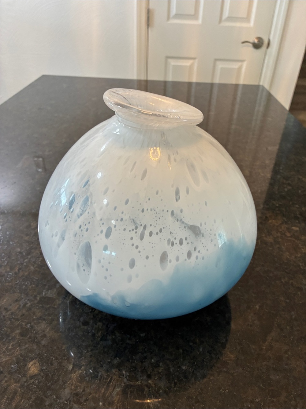 Handblown Glass Decorative Vase - White and Light Blue